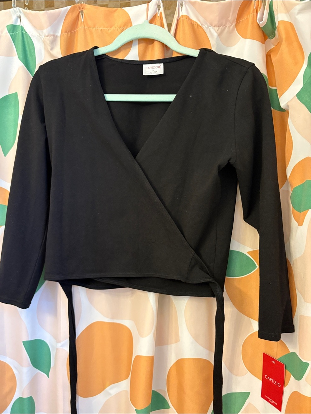 Capezio Black Wrap Cropped Long-Sleeve Top